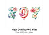 Floral Number Balloons Clipart Bundle