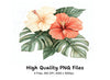 Vibrant Hibiscus Monstera Leaf Clipart Bundle