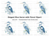 Elegant Blue Heron with White Flowers Clipart Bundle