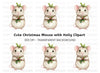 Cute Christmas Mouse with Holly Clipart Bundle
