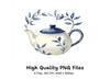 Blue and White Floral Teapots Clipart Bundle