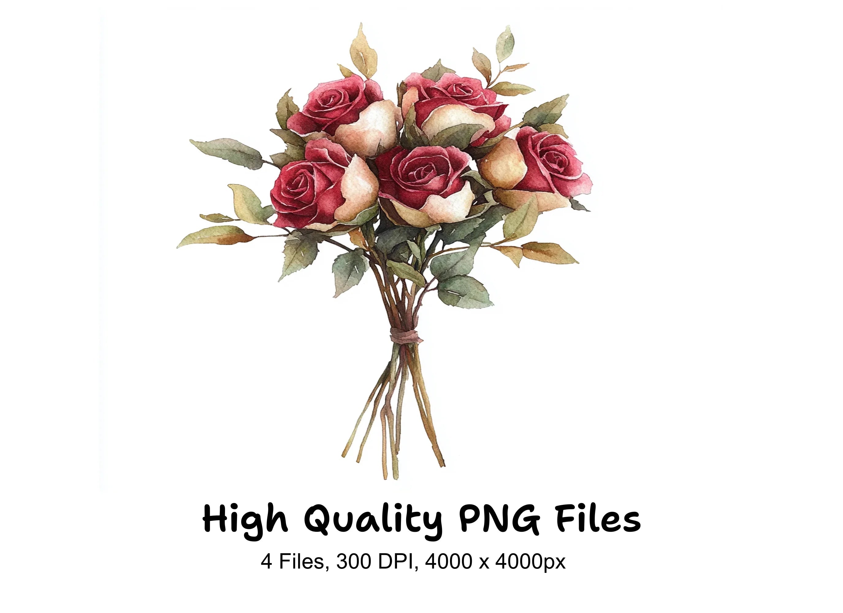 Elegant Red and White Rose Bouquets Clipart Bundle