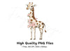 Cute Giraffe with Pink Flowers Clipart Bundle