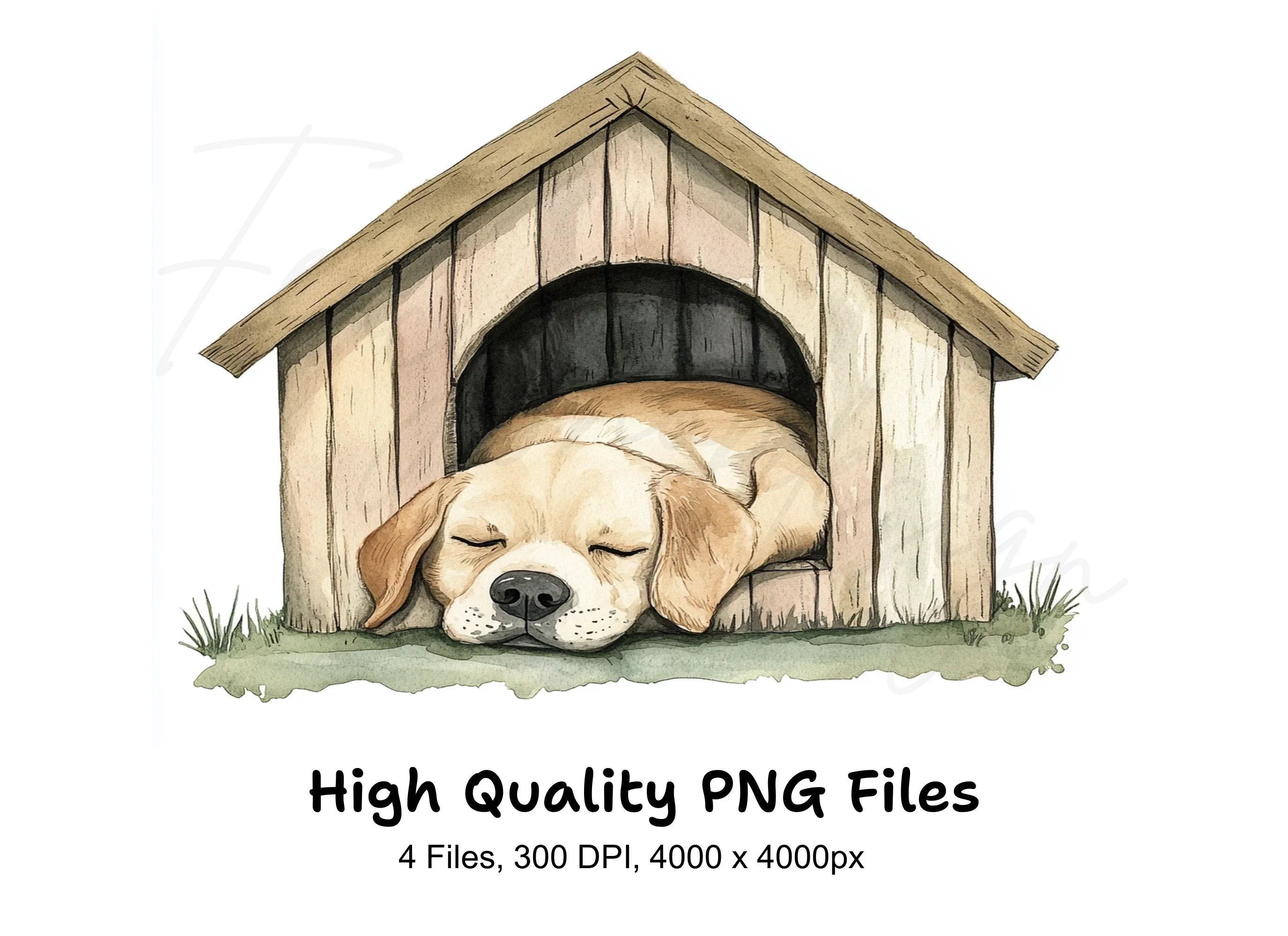 Sleeping Puppies in Dog Houses Clipart Bundle