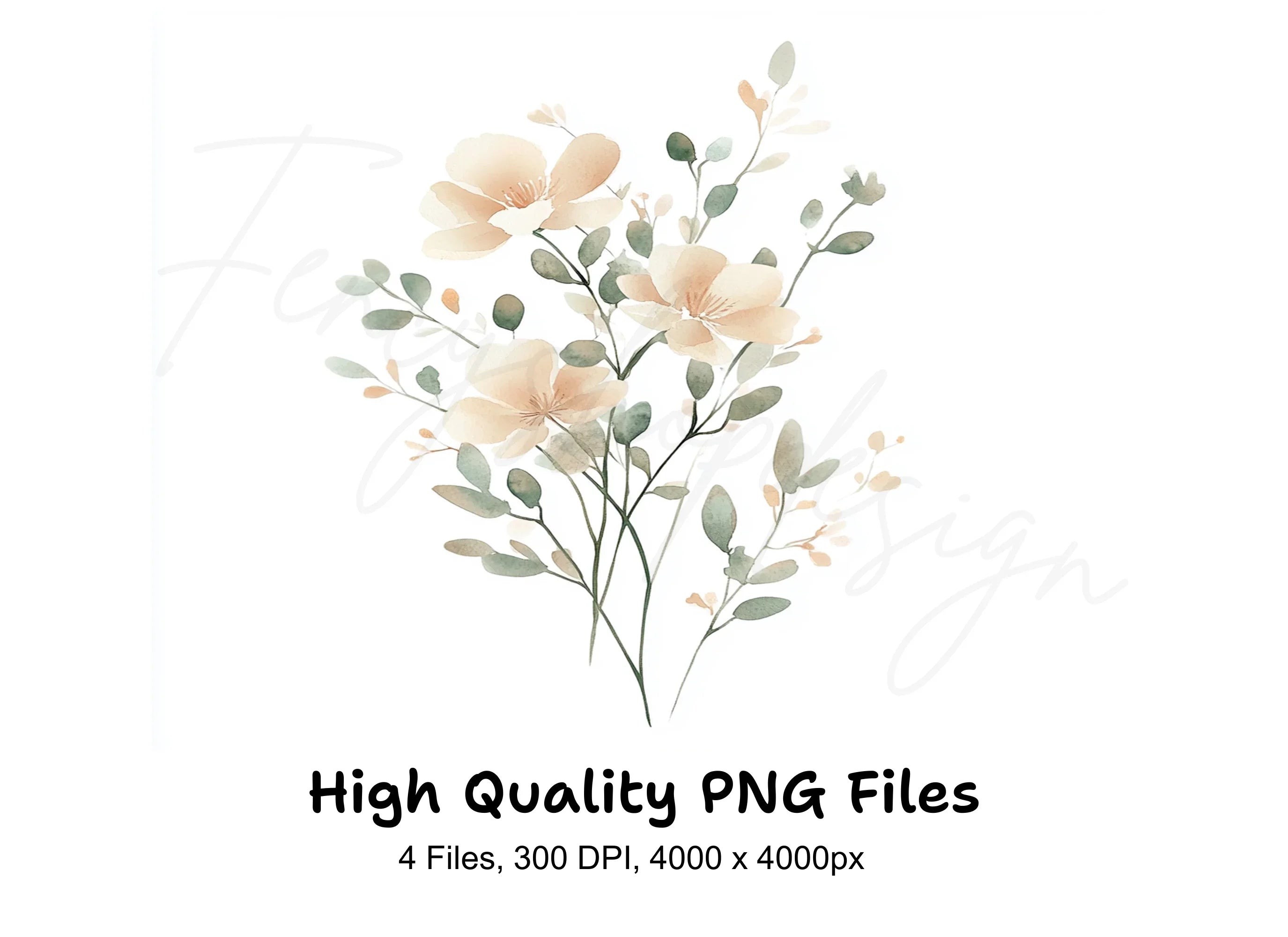 Soft Peach Floral Clipart Bundle