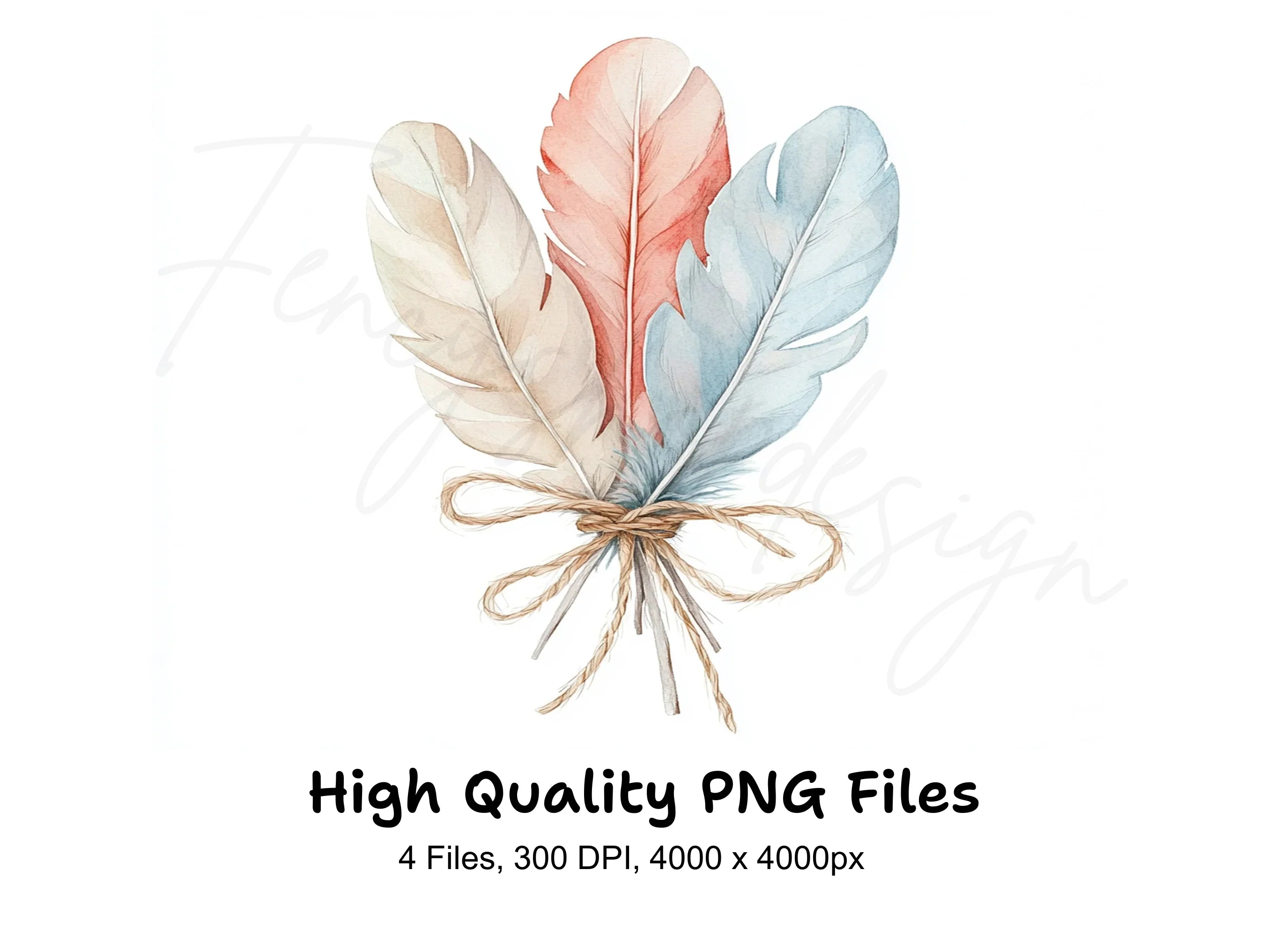 Boho Pastel Feather Clipart Bundle