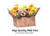 Cute Bear with Marigold Flowers Clipart Bundle