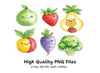 Cute Kawaii Fruits and Vegetables Clipart Bundle