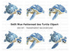 Blue White Chinoiserie Sea Turtles Clipart Bundle