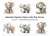 Cute Floral Elephant Clipart Bundle
