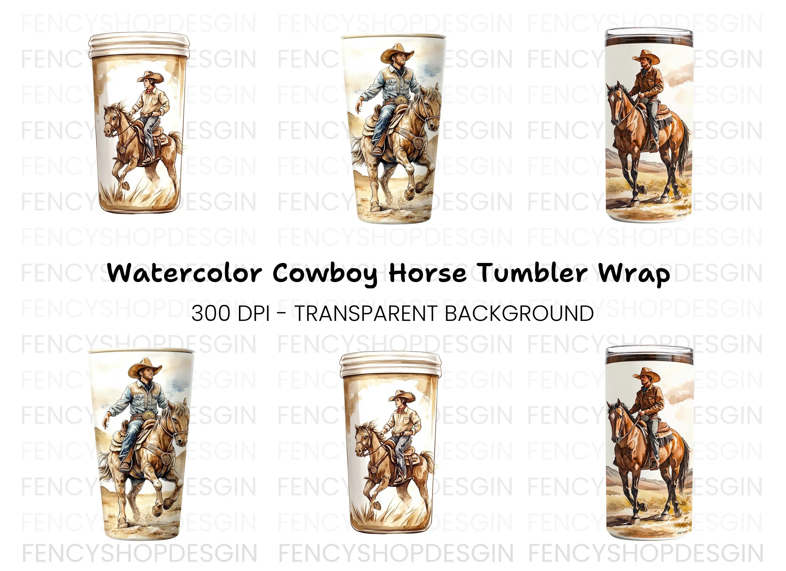 Cowboy Horse Tumbler Designs Clipart Bundle