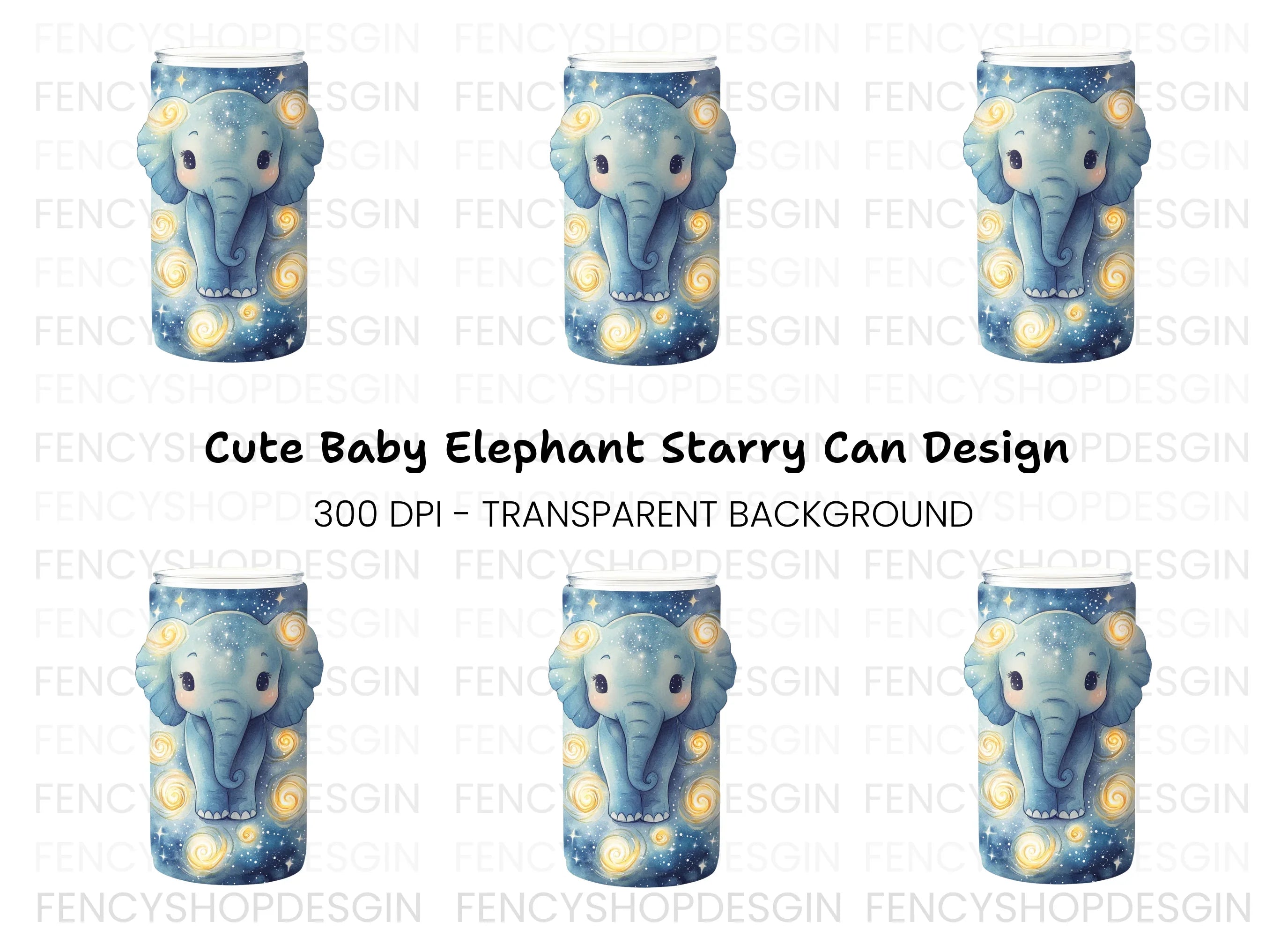 Cute Elephant in Starry Night Clipart Bundle