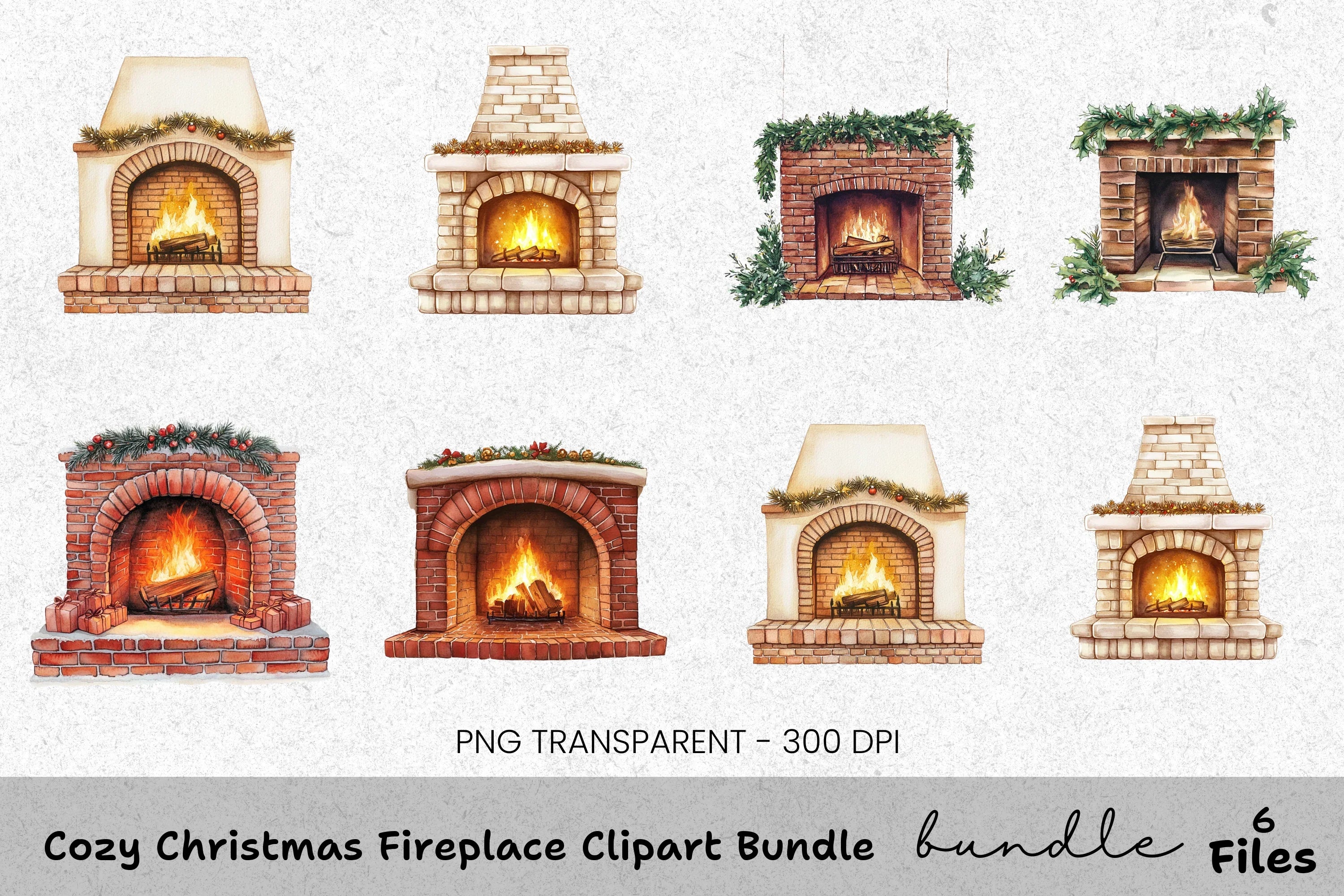 Cozy Christmas Fireplace Clipart Bundle