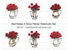 Red Roses in Silver Pitcher Clipart Bundle