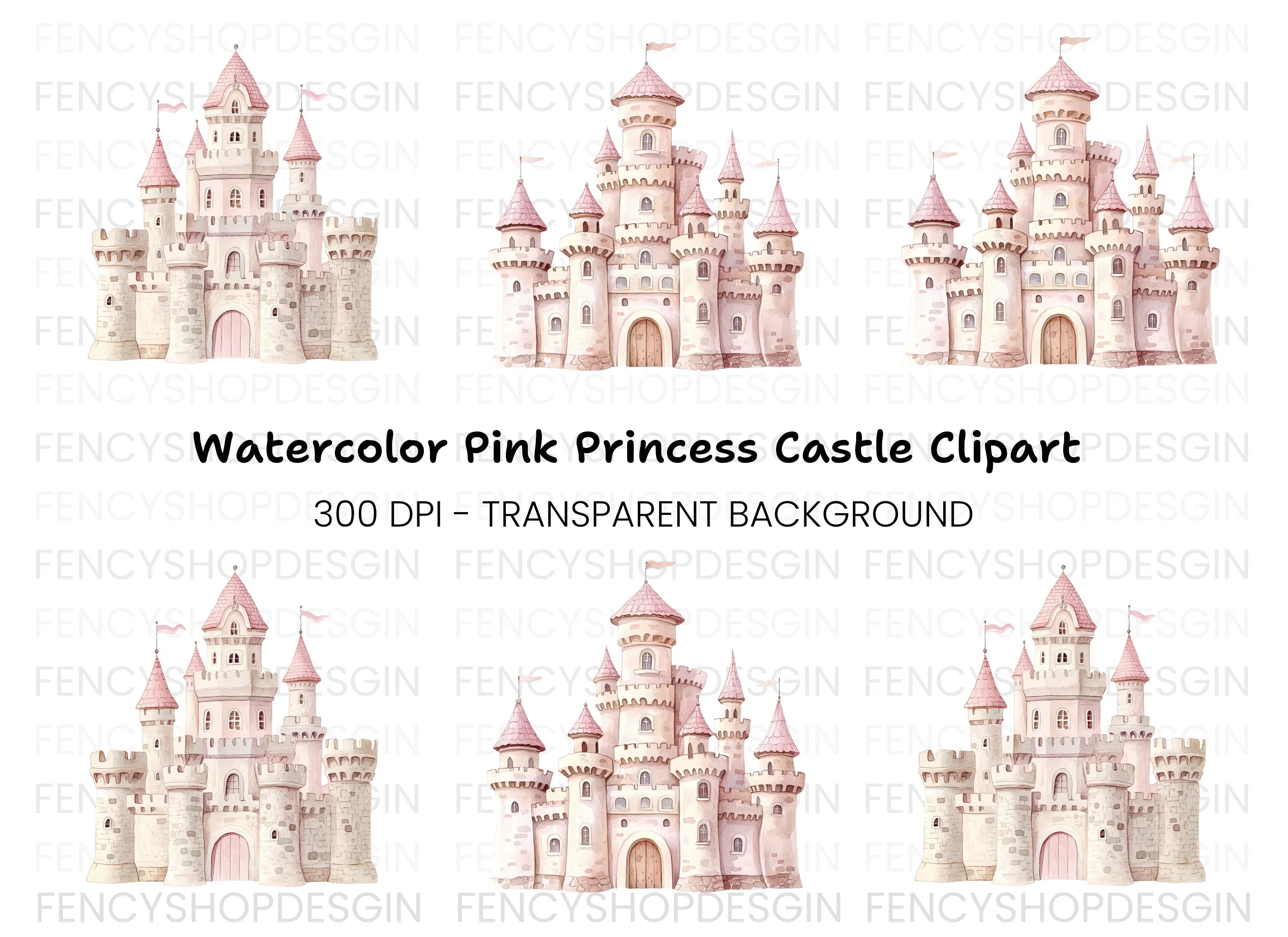 Pink Princess Castle Clipart Bundle