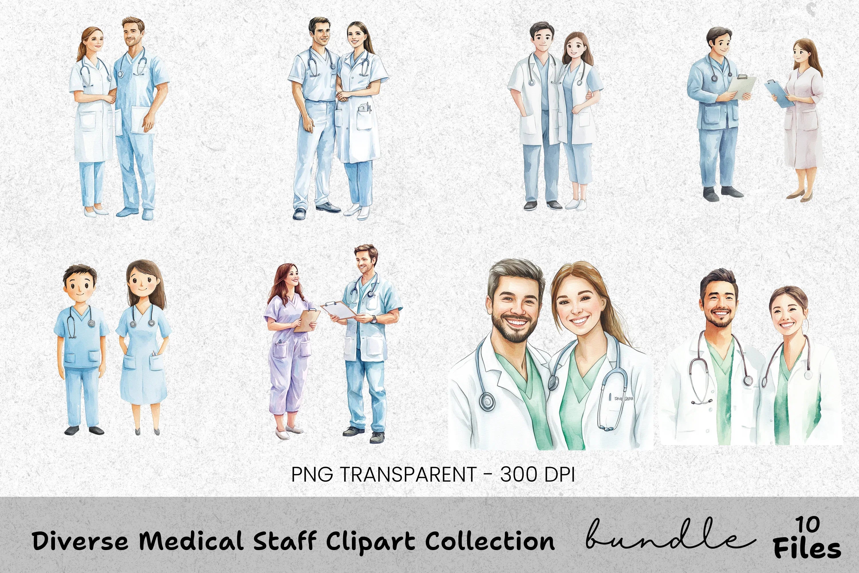 Diverse Medical Staff Clipart Bundle