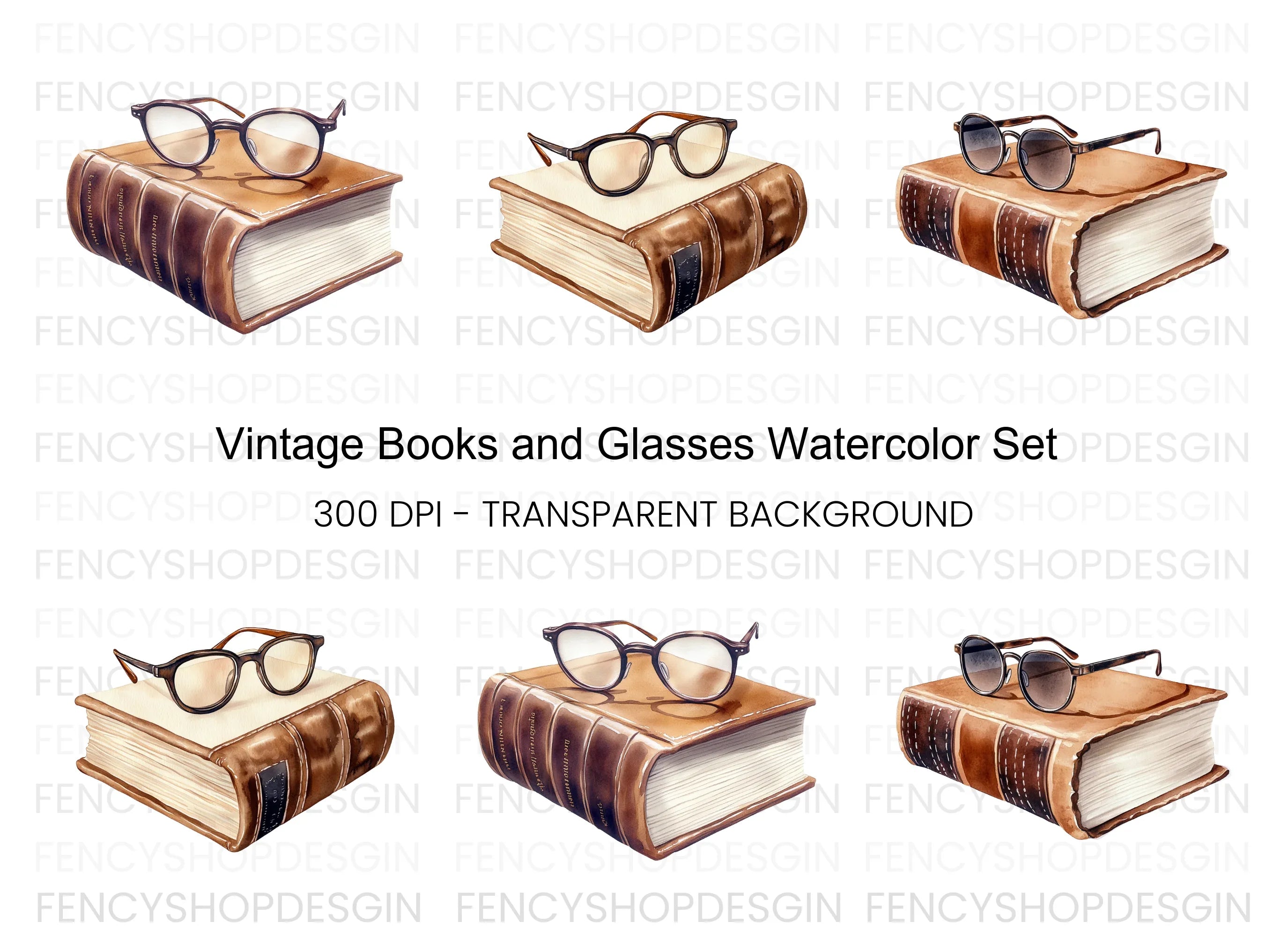 Vintage Books and Glasses Clipart Bundle