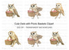 Cute Owls with Picnic Baskets Clipart Bundle