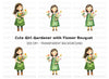Cute Girls with Flower Bouquets Clipart Bundle