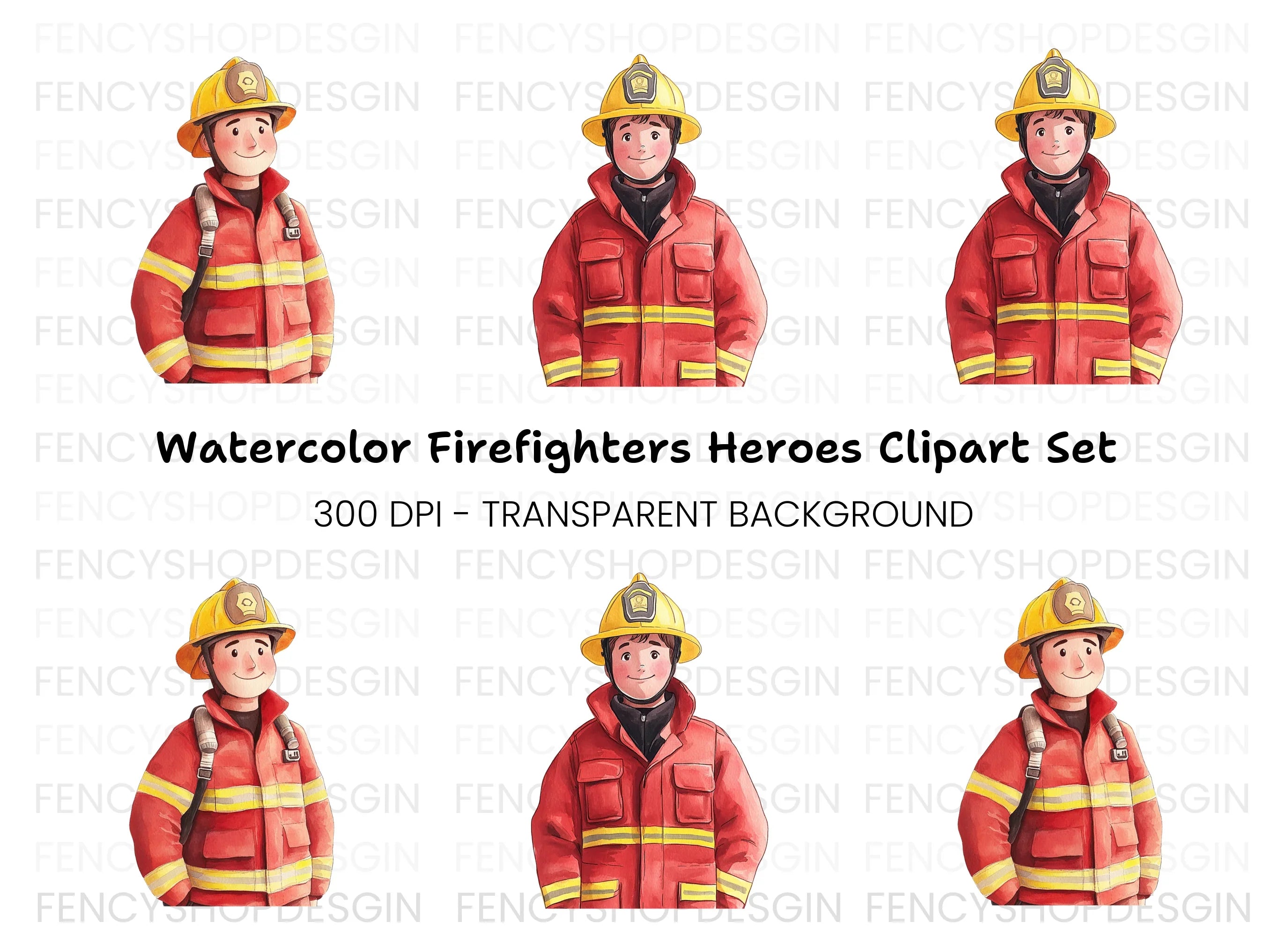 Cute Firefighters Clipart Bundle
