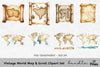 Vintage World Map Scroll Clipart Bundle