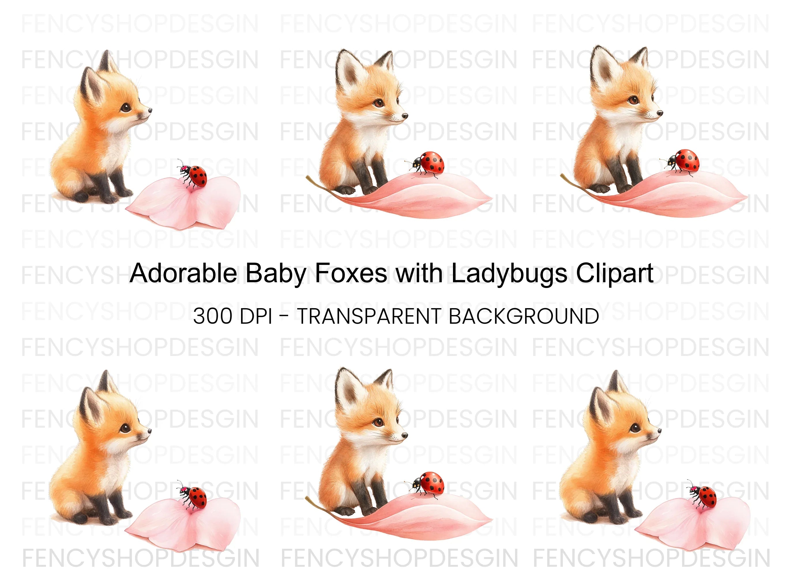 Adorable Fox and Ladybug Clipart Bundle