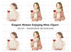 Elegant Women Enjoying Red Wine Clipart Bundle