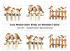 Wren Family on Wooden Fence Clipart Bundle