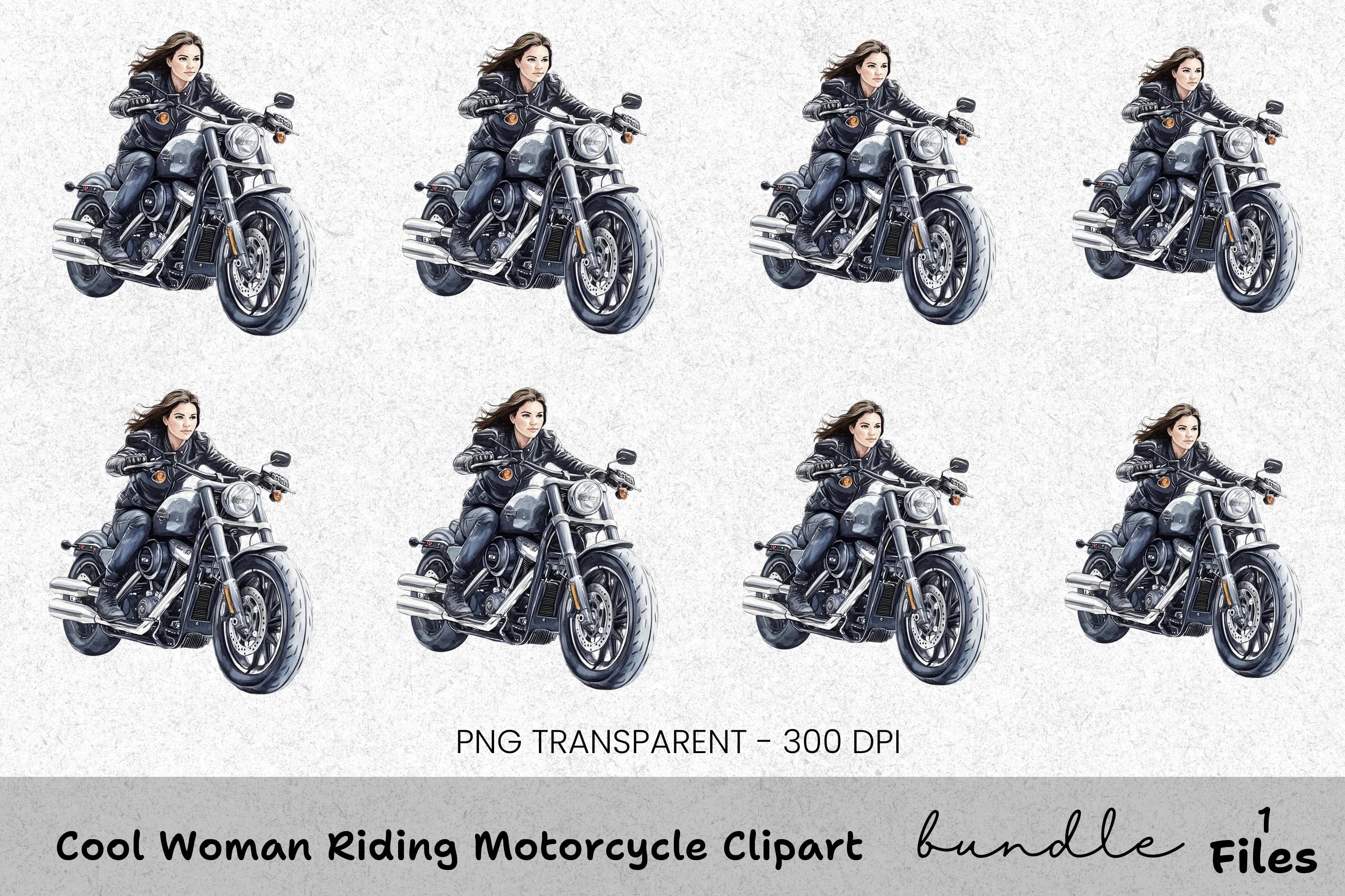 Cool Woman Riding Motorcycle Clipart Bundle