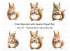 Cute Squirrels with Hearts Clipart Bundle