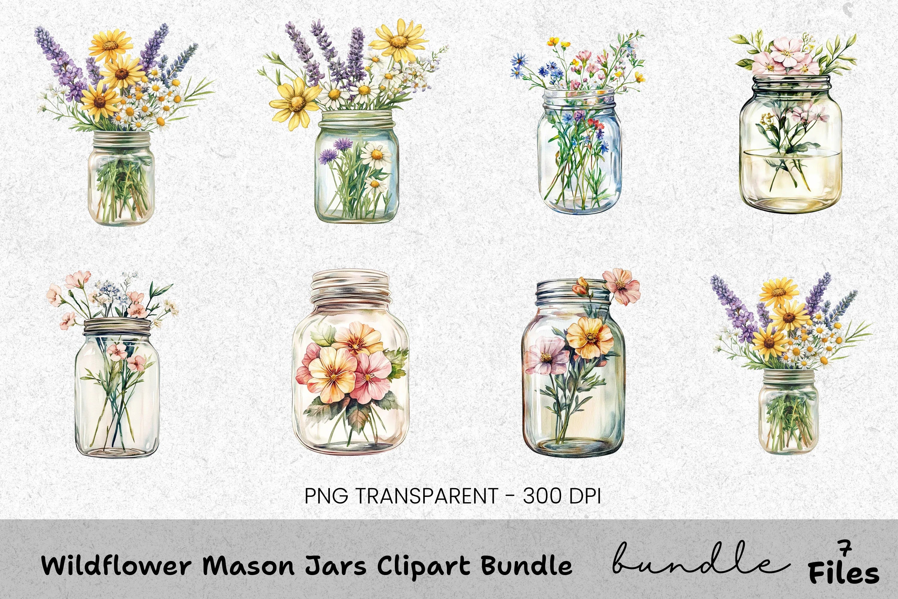 Wildflower Mason Jars Clipart Bundle