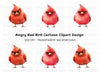 Angry Red Cardinal Bird Clipart Bundle