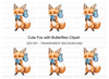 Cute Fox with Blue Butterflies Clipart Bundle