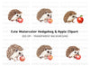 Cute Hedgehog with Apple Clipart Bundle
