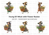 Cute Witches with Flower Baskets Clipart Bundle