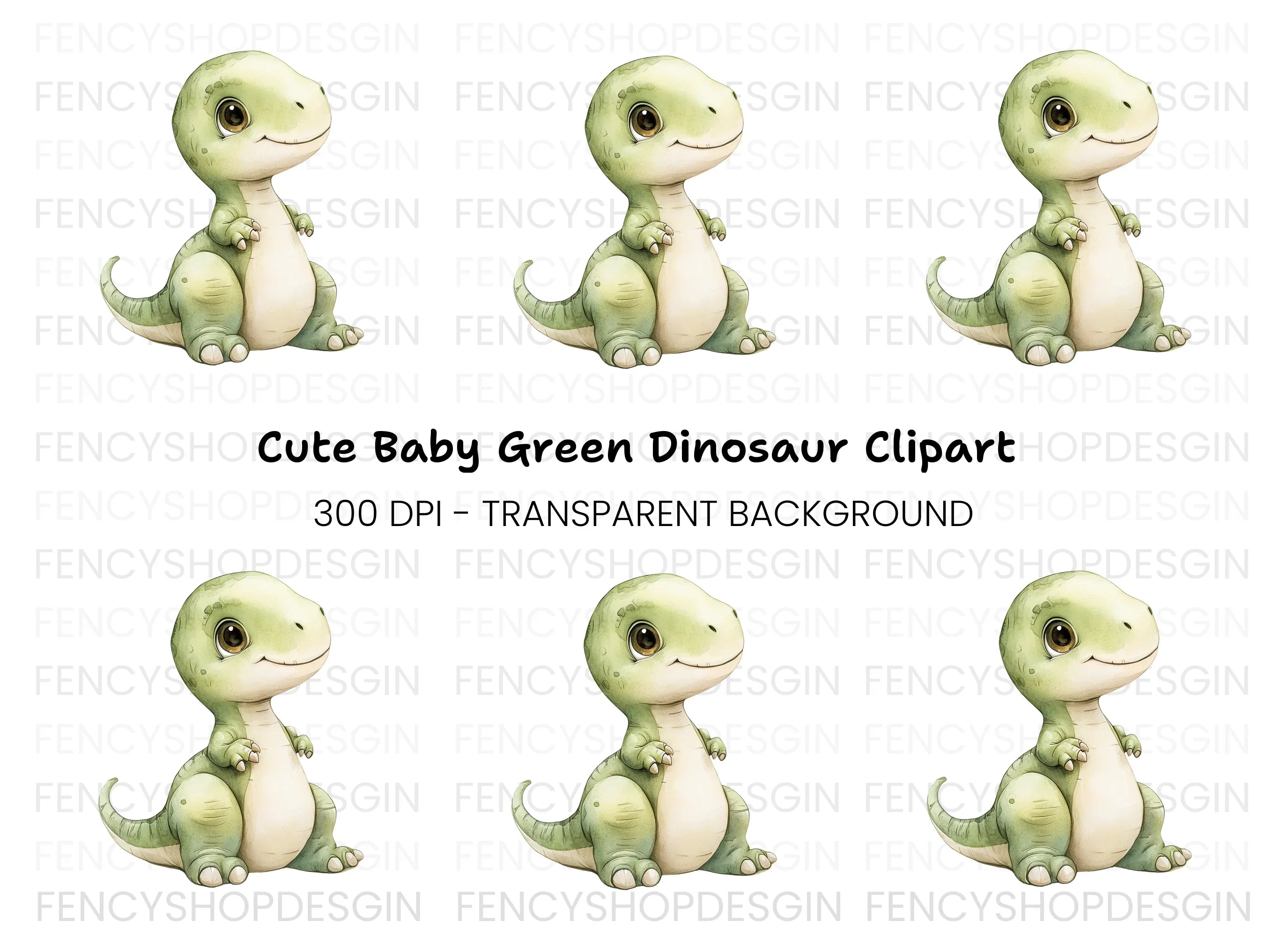 Adorable Green Baby Dinosaur Clipart Bundle
