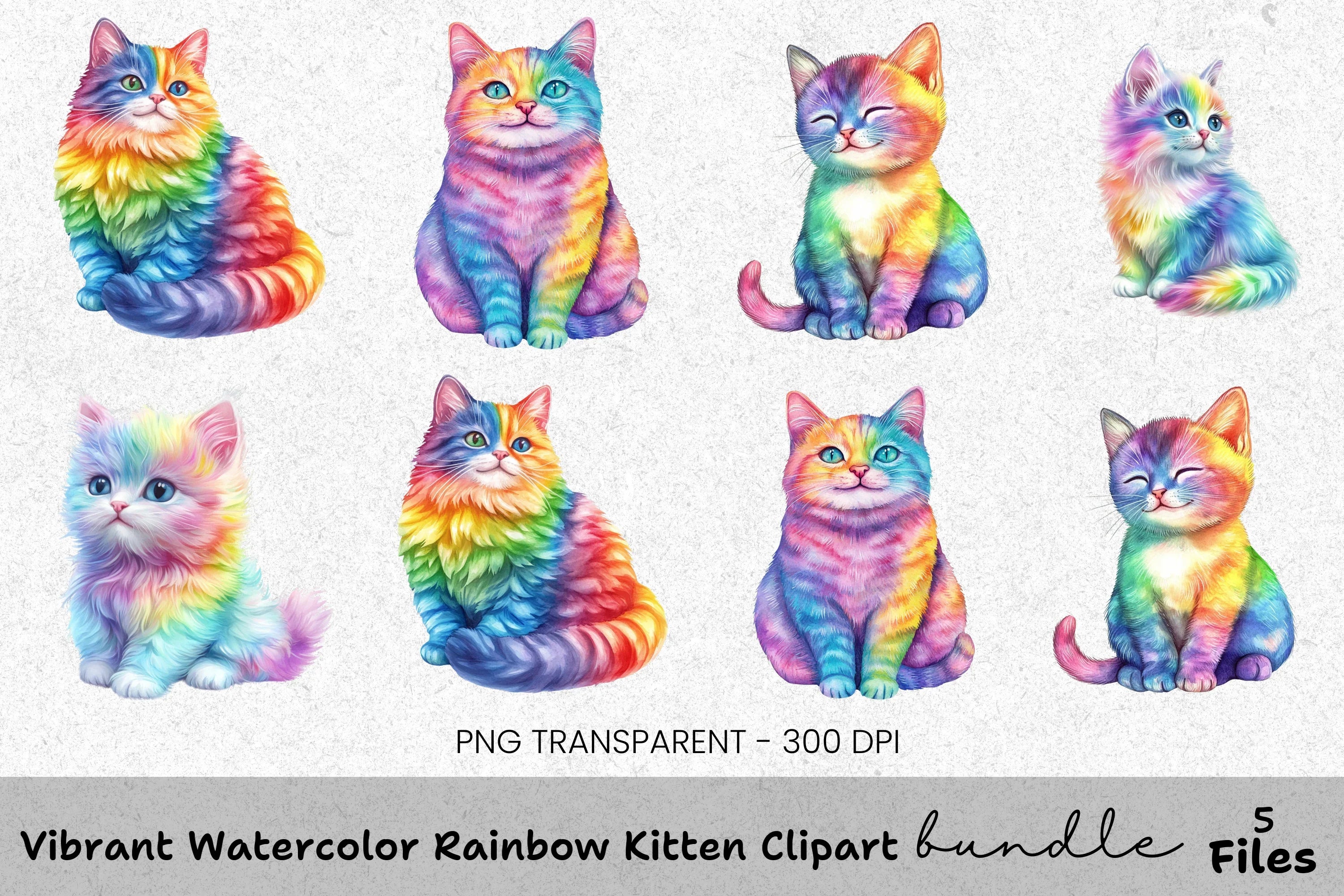 Vibrant Rainbow Kitten Clipart Bundle