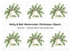White Christmas Bell with Holly Clipart Bundle