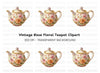 Elegant Rose Teapot Clipart Bundle
