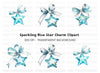 Blue Crystal Star Ribbons Clipart Bundle