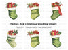 Green Christmas Stockings with Gifts Clipart Bundle