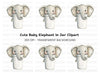 Cute Baby Elephant in Coffee Cup Clipart Bundle