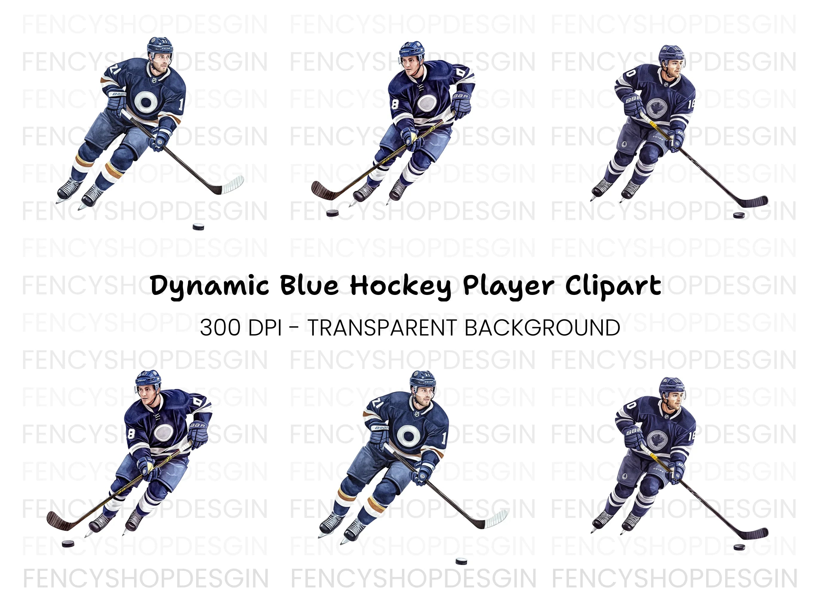 Dynamic Blue Hockey Players Clipart Bundle