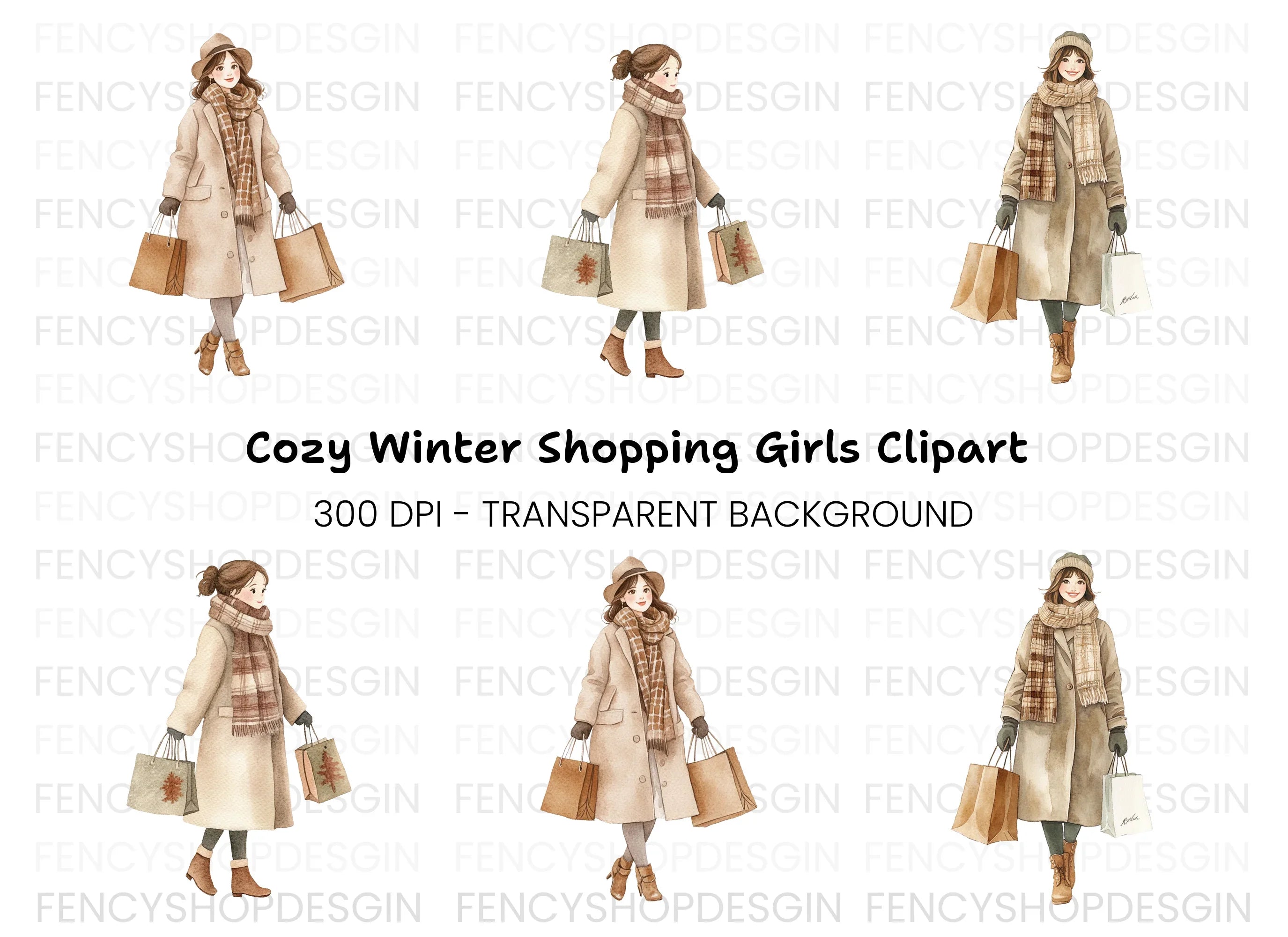 Autumn Winter Shopping Girls Clipart Bundle