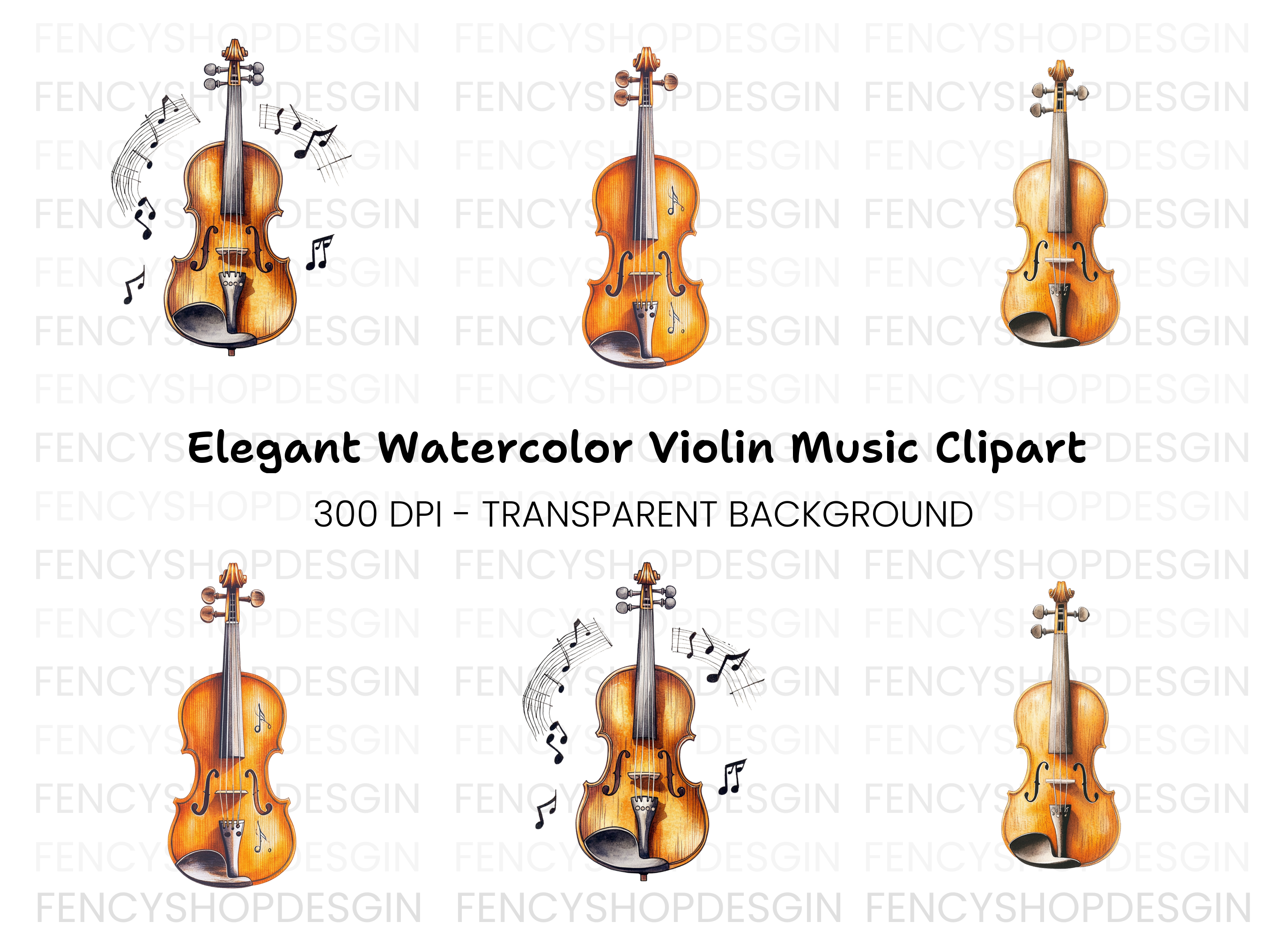 Violin with Musical Notes Clipart Bundle