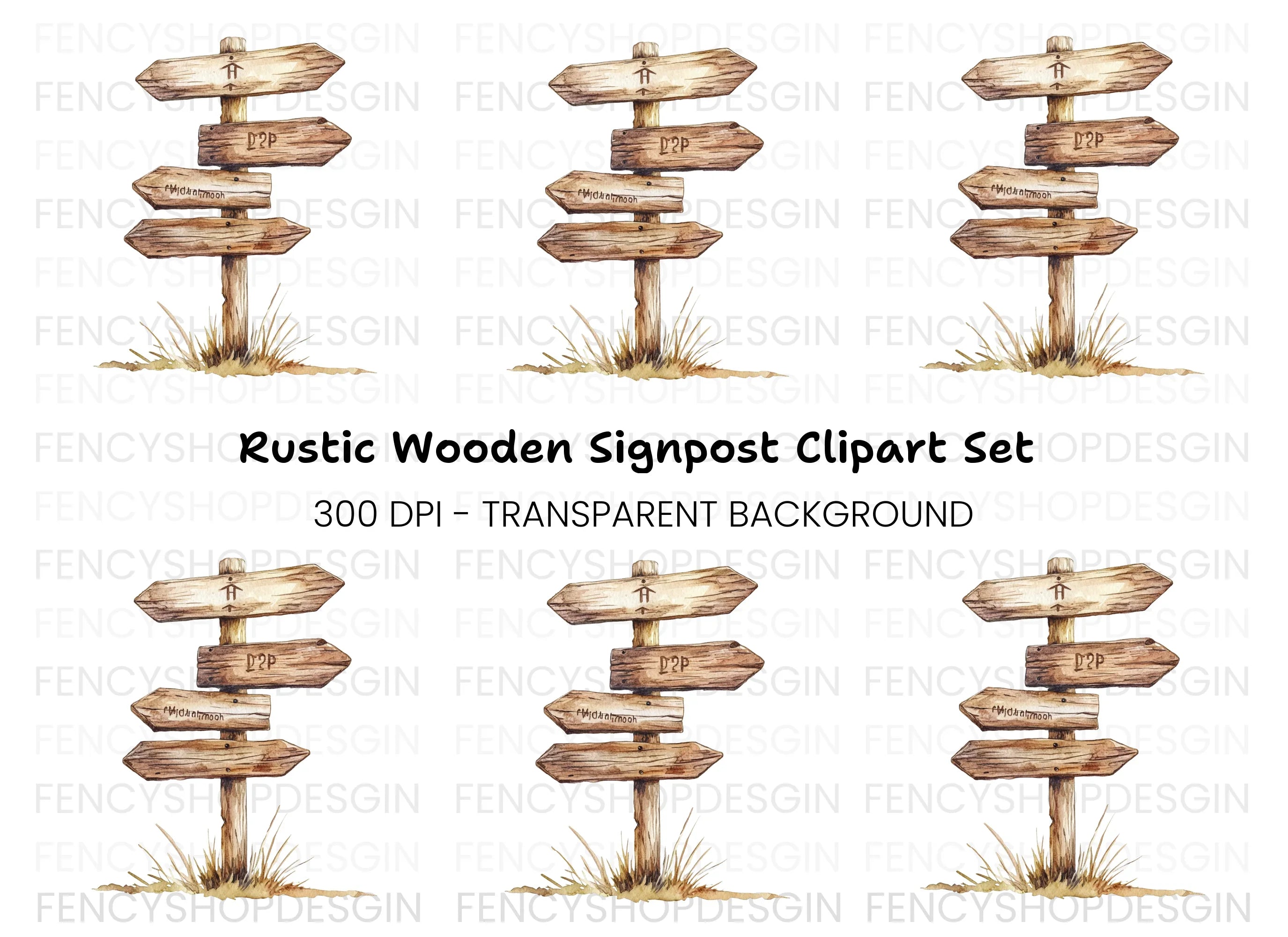 Rustic Wooden Signpost Clipart Bundle