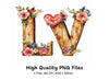 Floral Wooden Love Letters Clipart Bundle