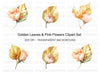 Golden Leaves and Pink Flowers Clipart Bundle