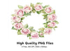 Elegant Pink Rose Wreath Clipart Bundle
