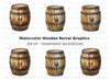 Rustic Wooden Barrels Clipart Bundle